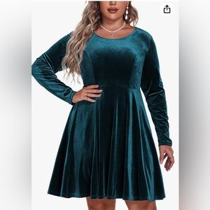 28W In’Voland Teal Velvet Swing Dress, Brand New With Tags